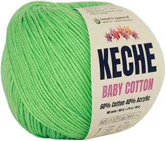 Keche Cotton Yarn, 60% Cotton 40% Acrylic Yarn, Soft Cotton Yarn for Crochet and Knitting, Amigurumi Yarn 1 Skein/Ball 1.76 Oz (50g) / 180 Yrds (165m) - Green
