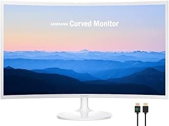 SAMSUNG 27” Curved 1080p Full HD Ultra Slim Computer Monitor, AMD FreeSync, HDMI, VGA, 4ms, VESA Mountable, NLY HDMI Cable, White