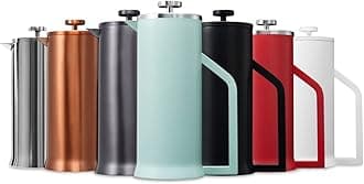 French Press Coffee Maker - Stainless Steel Double Wall Vacuum Insulated - Large Thermal Brewer 34 oz 1000 ml Mirage Blue