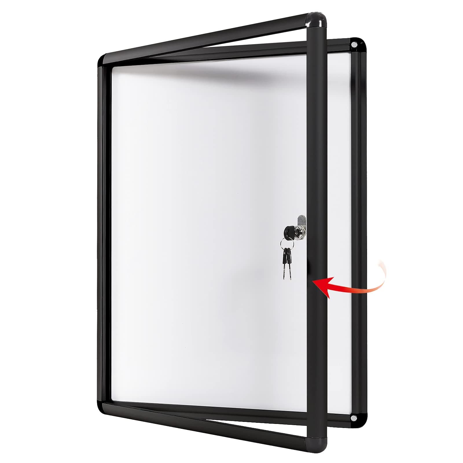 SWANCROWN Enclosed Notice Board Magnetic Bulletin Boards for Office with Locking Door,Black Frame, 26x20in (4XA4)