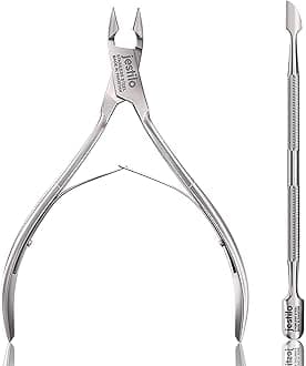 Jestilo Cuticle Remover Tool Set with Cuticle Cutter and Cuticle Pusher - Stainless Steel Professional Cuticle Nipper and Pusher Nail Care Tools for Salon and Level Mani-Pedi at Home (Silver)