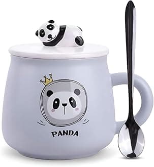 NYRWANA 3D Panda Ceramic Coffee Mug with Cartoon Face – Cute Panda Novelty Coffee Mug for Gifting and Decor (Purple)