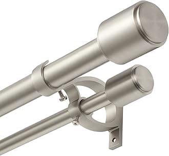 1" Window Treatment Curtain Rod with Cylindrical Cap Finials, Double Drapery Rod Adjustable Length 72-144", Matted Nickel
