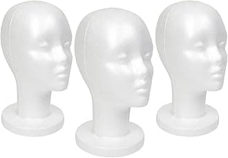 STUDIO LIMITED 11.4-Inch Styrofoam Mannequin Head (3 Pack) – White Foam Wig Display Stand for Wigs, Hats & Hairpieces, Professional Salon and Cosmetology Use