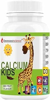 Calcium For Kids With Vitamin D3 (Vit d),Magnesium,Zinc,Vitamin C,L lysine Multivitamin Supplement For Strong Bone,Teeth,Height,& Growth - 60 Chewable Tablets (Pack 1), 250 grams