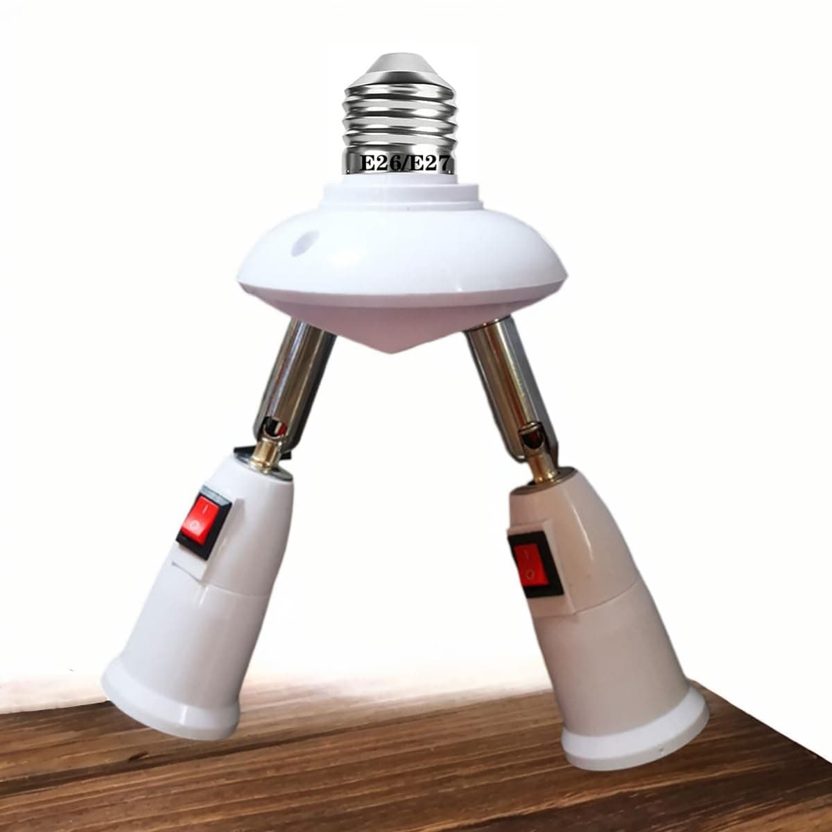 360 Degrees Adjustable 2 in 1 E26/E27 Splitter Socket Adapter. E26/E27 Standard LED Bulbs 360 Degrees Adjustable 180 Degree Bendable Max Watt 180W 2 white 4