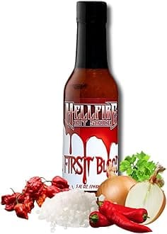 Hellfire Hot Sauce First Blood - Natural Gourmet Hot Sauce with Vegan Four Pepper Blend, 5 oz.