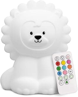 Lumipets Remote Control Silicone Night Light for Kids - Lion Design with 9 Soft Colors & Sleep Timer - Rechargeable, Battery-Operated Lamp for Bedroom | Baby Nursery, Toddler, Girls, Boys