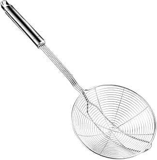 Aettechgd Steel Spider Strainer Skimmer Ladle, Strainer Spider Skimmers for Kitchen Cooking and Frying, Premium Strainer Spoon Diameter: 5.4Inch, Total Length: 15.4Inch