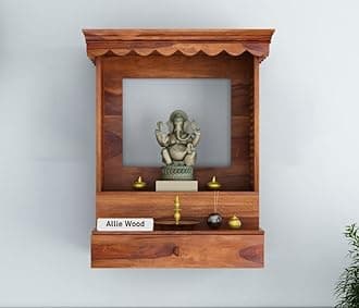 Santosha Decor Wall Mounted, Free Stand, Pooja, Mandir, Sheesham (Rosewood) Solid Wood Home Temple (Brown Finish)