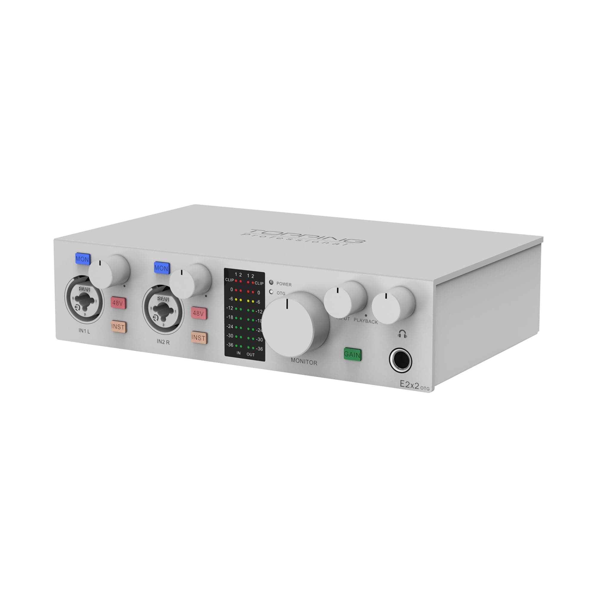 TOPPING E2x2 OTG USB Audio Interface - Ultra-Linear Preamp & Powerful Headphone Amp,Optical Output, Dual Mobile Streaming, Zero-Latency, 192kHz/24bit Recording, PC/Mobile Compatible(White)