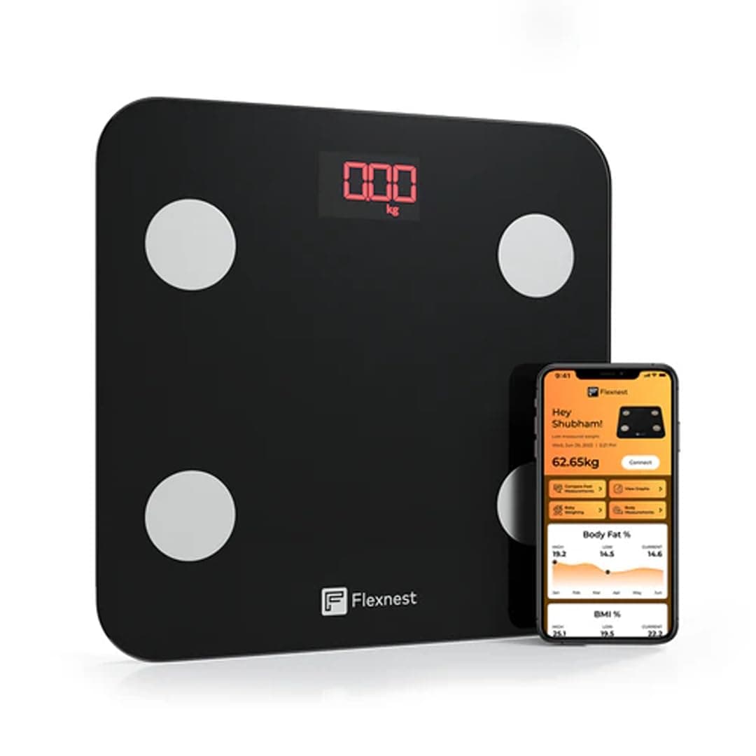 Flexscale | Smart Bluetooth Body Fat Weighing Scale Weight Machine Analyzer with 100% Secure Indian App, Measures BMI, Body Fat, Protein with 13+ Parameters (Flexscale 2.0)