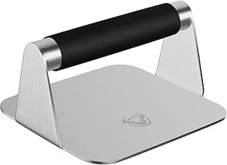 Square Stainless Steel Burger Press with Silicone Handle - 5.5 Inch Heavy-Duty Grill Press for Perfectly Shaped Patties, Bacon, and More - Anti-Rust, Easy to Clean, Professional Quality