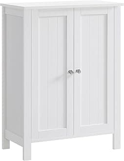 VASAGLE Floor Storage Cabinet, Freestanding Storage Unit with 2 Adjustable Shelves, for Bathroom Living Room Dining Kitchen, 11.8 x 23.6 x 31.5 Inches, Cloud White UBCB60WV1