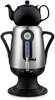 SAKI Electric Samovar - 120 V, 3.2 L Stainless Steel Tea Maker with Porcelain Teapot, Keep Warm Mode, Persian Samovar, Turkish Samovar, Russian Samovar - to Brew Tasty Tea - Black