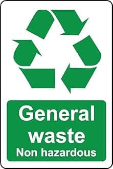 Non Hazardous General Waste Safety Sign - Self Adhesive Sticker (400mm x 300mm)