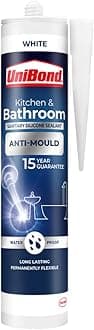 UniBond Anti-Mould White, Waterproof Mould Protection Kitchen & Bathroom Sealant, Long-lasting White Silicone Sealant, Powerful Shower Sealant, 1 x 274g Cartridge