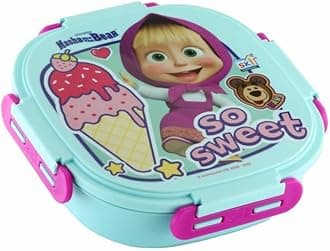 SKi Homeware Baker Insulated 3 Grid Bento Lunch Box With Stainless Steel Inner And A Steel Spoon- Masha & The Bear, 450Ml