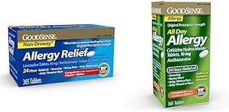 GoodSenseAllergy Relief Loratadine Tablets 10 mg, Compare to Claritin, Antihistamine, 24 Hour Allergy Relief, 365 Count & All Day Allergy, Compare to Zyrtec, Cetirizine Hydrochloride Tablets, 10 mg