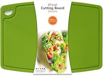 Liflicon Extra Large Thick Silicone Cutting Board 14.6'' x 10.43'' FDA Approved Chopping Board Flexible Nonslip Cutting Mats Dishwasher Safe-Green