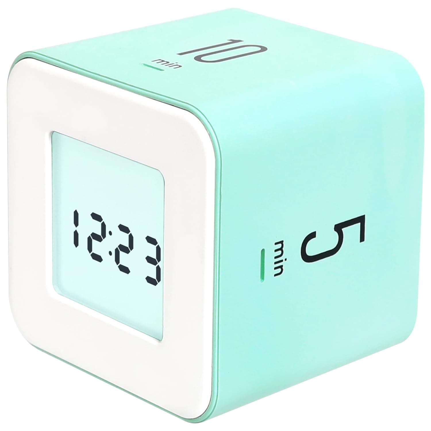 Mooas Mint Cube Timer & Clock - Rotating Flip Timer with Gravity Sensor & 1, 3, 5, 10 Min Settings for ADHD, Kids, Workout, Kitchen