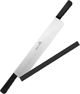 DELFINA 15 Inch Double Handle Cheese Knife with Blade Protector, Stomatal Blade with 5" Plastic Comfortable Handles, Cheese Knife for Cheese,Cakes,Vegetables,Butter,Soaps