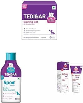 TEDIBAR Baby Bathing Bar - 75g x 2, Spoo Baby Shampoo 125 ml And B4 Nappi Cream Diaper Rash Cream 75g - By Torrent Pharma