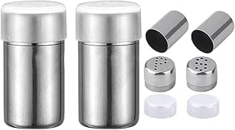 2-Pack Mini Salt Pepper Shaker,5ml Salt and Pepper Shaker with Lid,Stainless Steel Spice Jars Seasoning Dispenser for Salt Sugar Spice Pepper (Silver, Small)