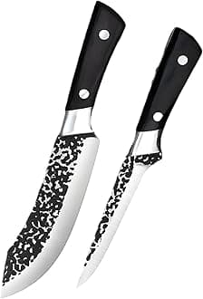 Captoola Hand Forged Meat Boning Knife Butcher Knife Japanese Stainless Steel Meat Cleaver Knife Kitchen Knife ABS Handle(Pack of 2) Black