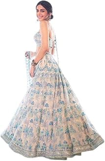 indian ready to wear lehenga choli for women flared party night with stitched blouse. (off white, 32)