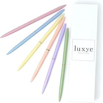 Gold Pens 6 Piece Pen Set – Luxury Ballpoint Pens in Glossy White Gift Box – Professional Thank You Gift Ideas – Gold Office Supply Gifts for Woman (Pastel)