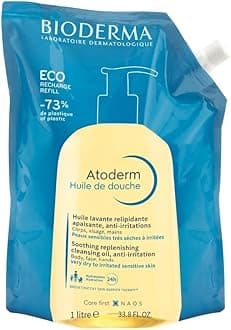 Bioderma Atoderm Shower Oil, Cleansing Oil Refill Format for Face and Body, Nourishing for Dry to Atopic Sensitive Skin, Softer and Smoother Skin for the Whole Family, 33.8 Fl Oz