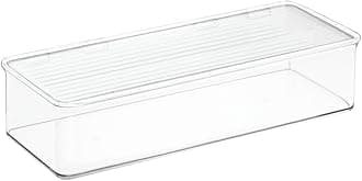 mDesign (Regular) - Stackable Kitchen Pantry Cabinet/Refrigerator Food Storage Container Bin, Attached Lid - Organiser for Packets, Snacks, Produce, Pasta - BPA Free, Food Safe - Clear