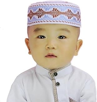 Boys Embroidered Kufi Muslim Prayer Hat Islam Skull Beanie Arabic Prayer Headwear Kofia Topi Taqiyah Hat