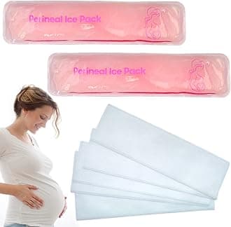 Reusable Perineal Ice Packs for Postpartum & Hemorrhoid Pain Relief, hot & Cold Pack for Women After Pregnancy, 2 Ice Pack and 3 Cover. (Pink＆Non-Woven Cover)