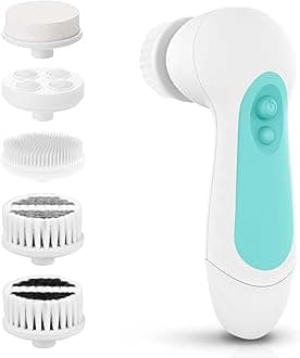 (Cyan) - Waterproof Facial Cleansing Spin Brush Set with 3 Exfoliating Brush Heads - Complete Face Spa System - Advanced Microdermabrasion for Gentle Exfoliation and Deep Scrubbing(Cyan)
