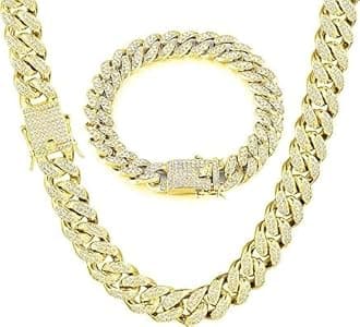 Mens Cuban Link Chain Miami Cuban Necklace Bracelet Bling Diamond Chain for Mens Women