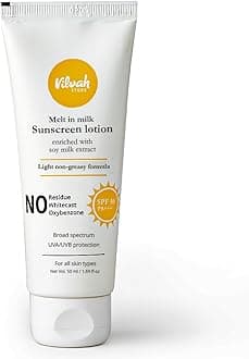 Vilvah Melt-In-Milk Sunscreen SPF 50 PA+++ | No White Cast, Water-Resistant Sunscreen | Hydrating, Lightweight, Non-Greasy | UVA & UVB Protection with Natural UV Filters & Soy Milk Extract | Unisex, For All Skin Types | 60ml