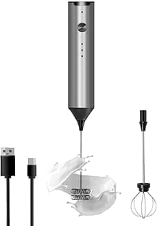 Handheld Milk Frother, Type C Rechargeable Electric Blender Coffee Frother, 3 Mixing Speeds Mini Milk Frother Beverage Blender with 2 Whiskers for Coffee Matcha Smoothie Latte Cappuccino