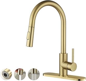 Gold Kitchen Faucet with Pull Down Sprayer, High Arc Stainless Steel Material, with cUPC Ceramic Cartridge,with 10" Deck Plate,Fit for 1 or 3 Holes Kitchen Sink or Laundry Sink,Brushed Gold