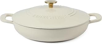 3.5-Quart Enameled Cast Iron Dutch Oven Braiser - Linen w/Gold Knob