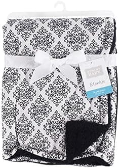Hudson Baby Unisex Baby Plush Mink and Sherpa Blanket, Classic Damask, One Size (Pack of 2)