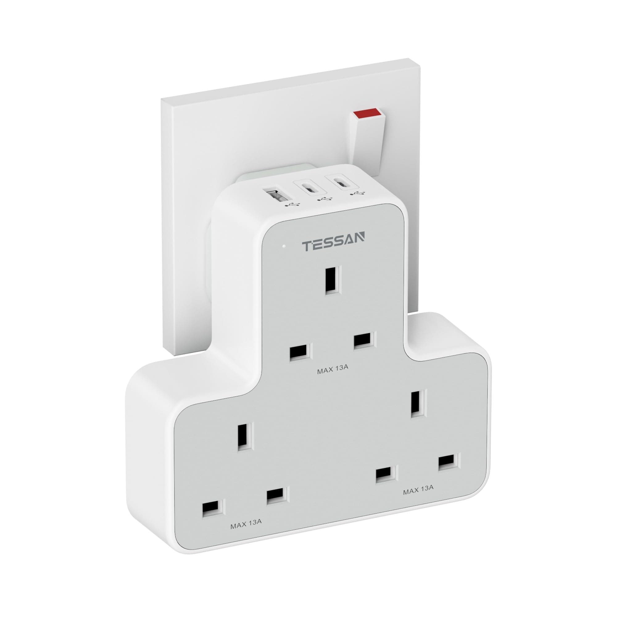 3 Way Plug Adapter UK, TESSAN Multiplug Socket with 3 USB, Wall Plug Extender Adapter, Multiple Outlets Extender with Triple USB Charger for Home, Office, School Supplies