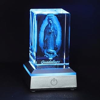 KOMI 3D Crystal Statues Decorations Religious Gifts for Women Laser Etched Crystal Our Lady of Guadalupe Glass Statues with Colorful LED Light Base