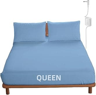 OKOHEY Grounding Fitted Sheets with 15ft Earthing Cord, Queen Size, 90% Organic Cotton + 10% Silver Fiber, Soft & Breathable Grounded Sheet for Better Sleep and Enhanced Wellness, Light Blue