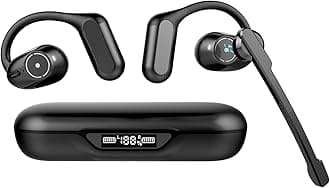 Open Ear Headphones w/Detachable Boom Mic, Bluetooth 5.4 Headset w/Noise Canceling Microphone, True Wireless Earbuds w/Charging Case for Working, Lightweight & Mute, Multipoint Connection