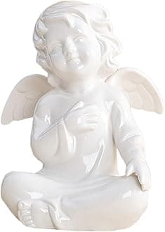 Angel Figurine Ornament European Style Ceramic Flat Bottom Design for Home Tabletop Shelf Decor Small Angel Sculpture Wedding Props Miniature Decoration White