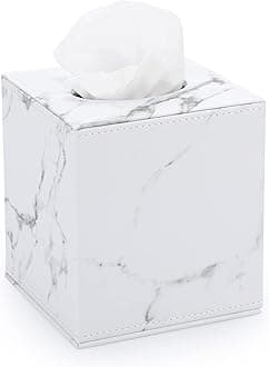 Square PU Tissue Box Cover Marble White
