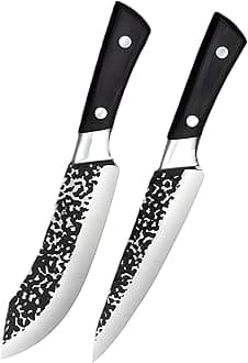 Hand Forged Meat Slicing Knife Butcher Knife Japanese Stainless Steel Meat Cleaver Knife Kitchen Knife ABS Handle(Pack of 2) Black