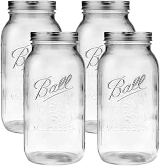 BallWide Mouth Glass Mason Jars with Lids and Bands, Used for Canning, Pickling, Juice, Jam, Jelly, Half Gallon Size 64 Ounce (Pack of 4)